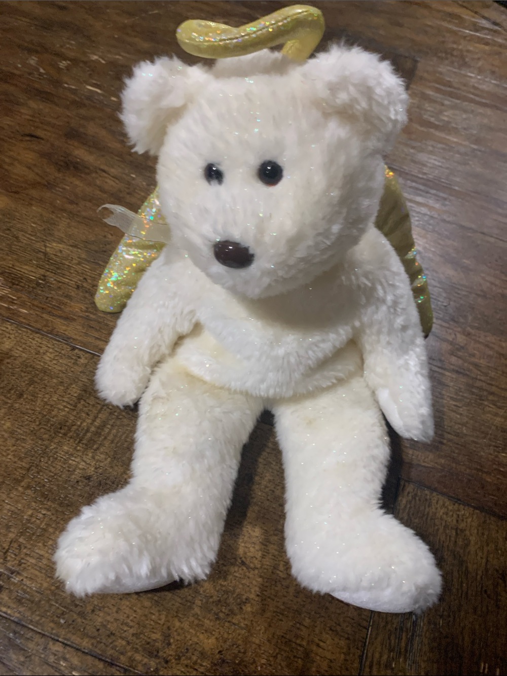 Large TY Beanie Baby White Angel Bear with Gold Wings